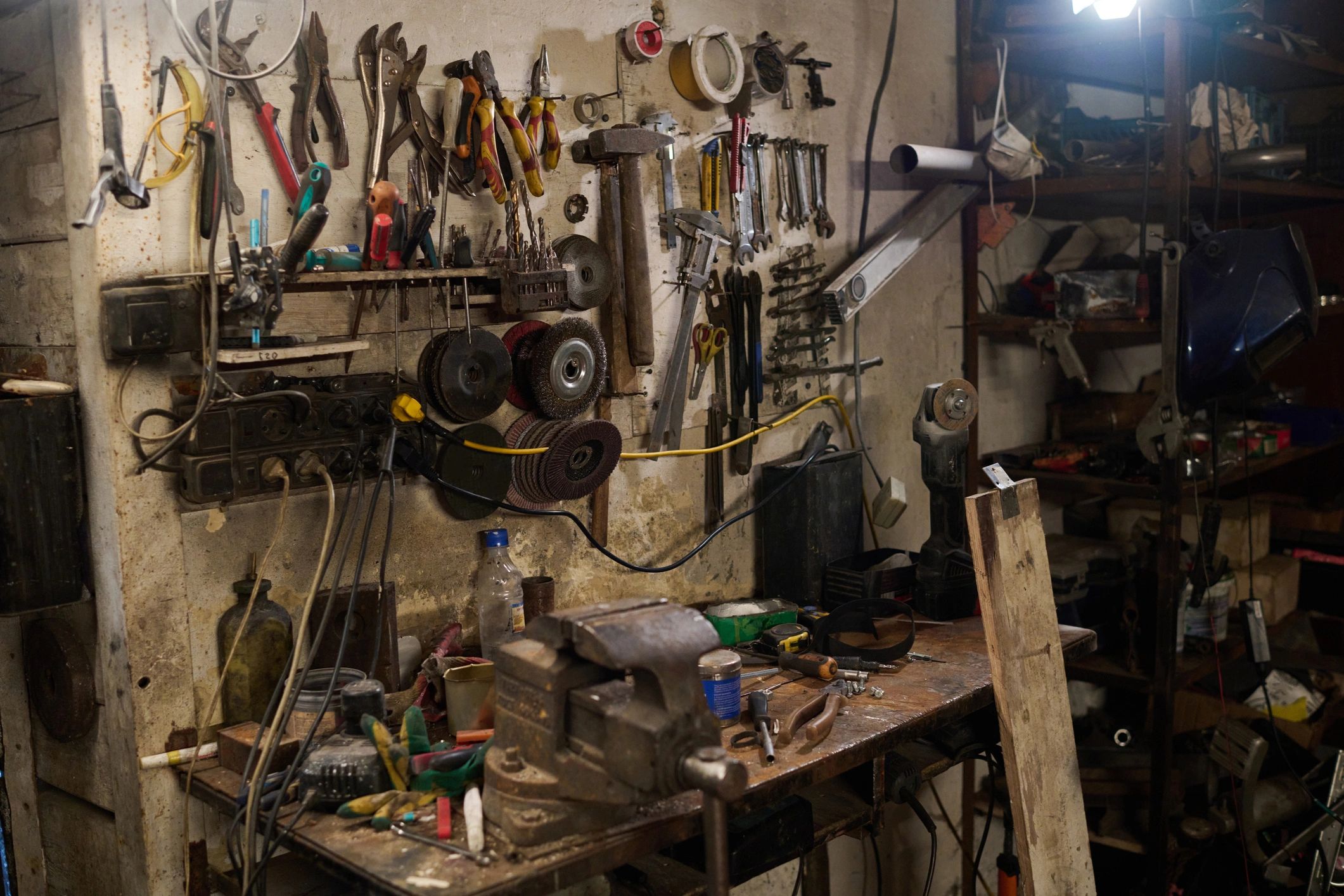 Workshop wall with neatly organized tools